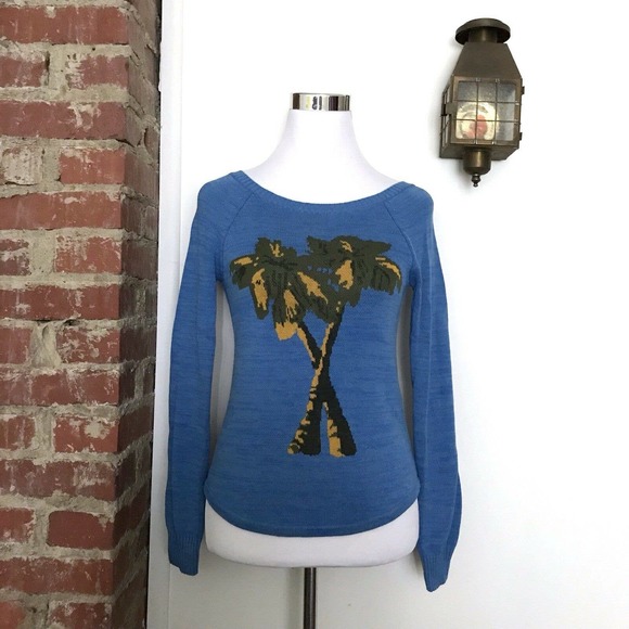Cooperative Urban Outfitters Blue Palm Tree Sweater Open Strap Back Size XS - Picture 2 of 10